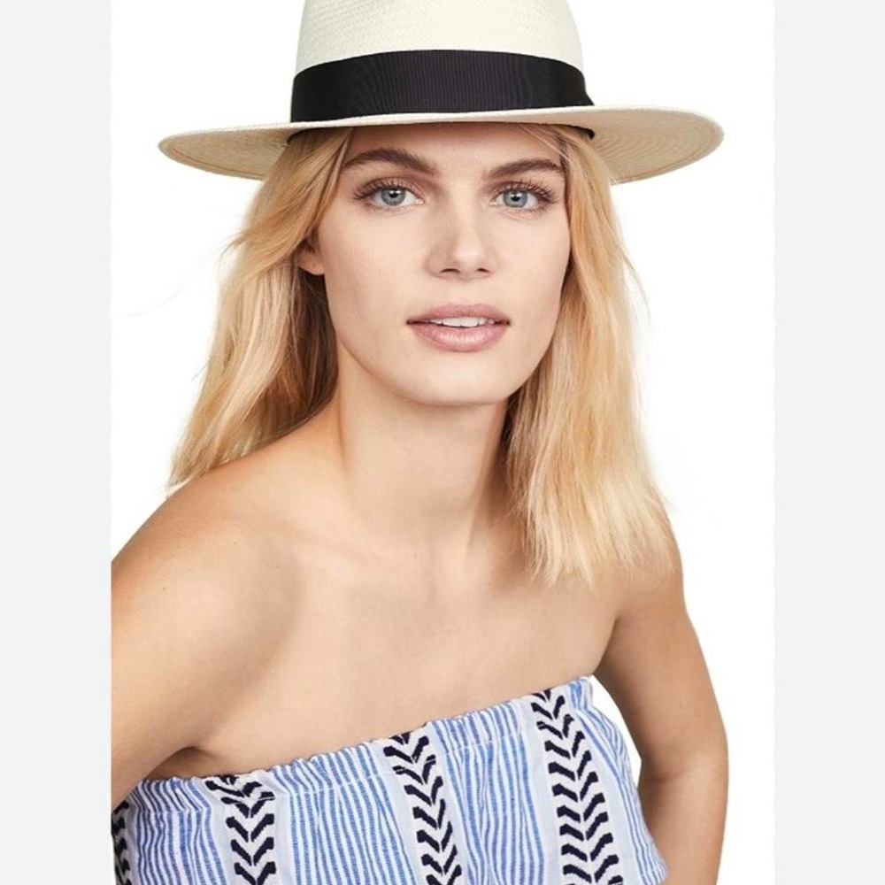 Rag & Bone Panama 100% Straw Fedora Hat with Black ribbon Quiet Luxury